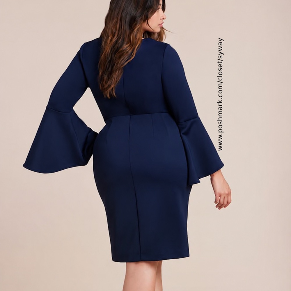 Eloquii Navy Flare Quarter Sleeve Scuba Dress